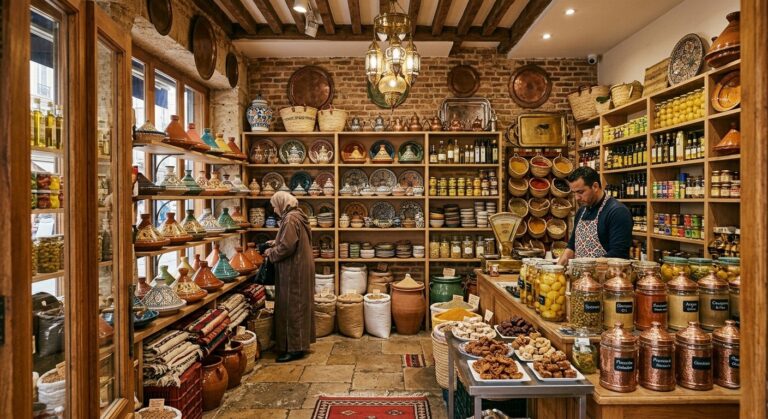 L'intérieur d'une épicerie marocaine proposant énormément de saveurs orientales également.