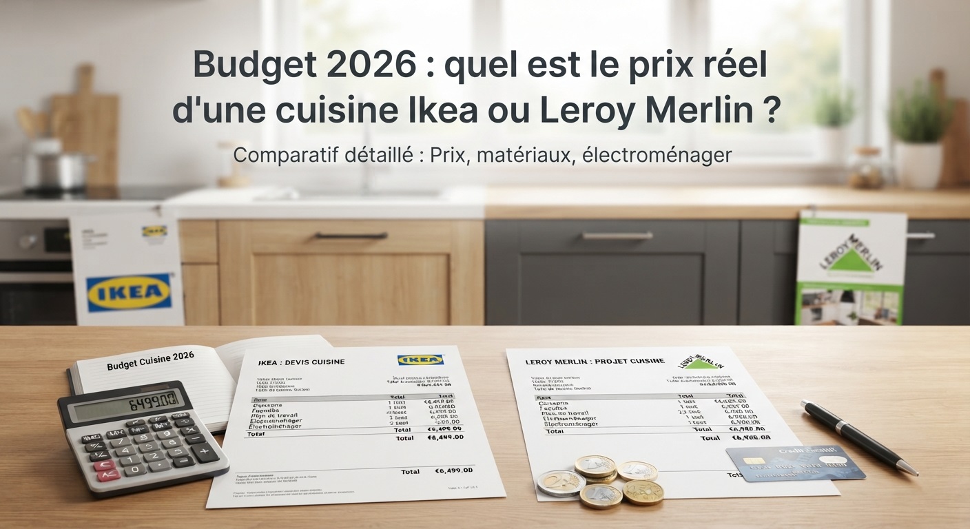Comparatif de prix entre les cuisines Ikea et Leroy Merlin.