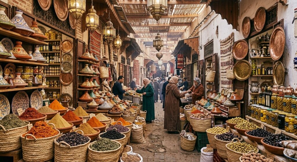 Souk marocain, en plein centre de Marrakech.